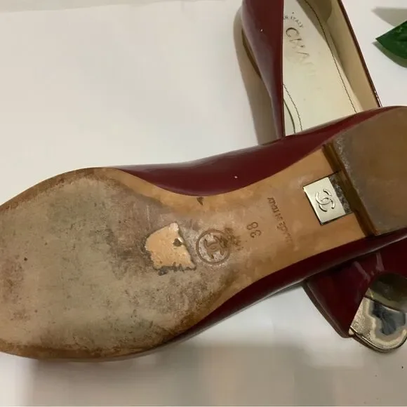 Chanel Vintage Flats 2007 Collection by Karl Lagerfeld Burgundy Patent Leather